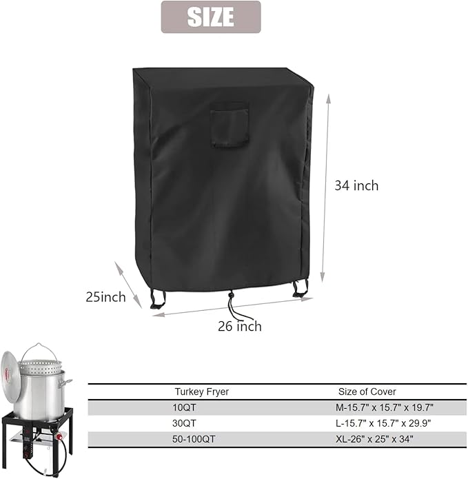 Turkey Fryer Cover for CreoleFeast/King Kooker, Waterproof Crawfish Boiler Cover for Outdoor Deep Fryer, Protective Seafood Boil Pot Cover for Seafood Boil Pot and Burner kit-26" x 25" x 34"