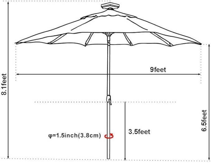 EliteShade USA 10-Year-Non-Fading Solar 9ft Market Umbrella with 80 LED Lights Patio Umbrellas Outdoor Table Umbrella with Ventilation, Black