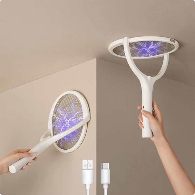 GeckoMan Rotating Head Electric Fly Swatter Racket Rechargeable Bug Zapper Racket Bug Zapper Indoor Fly Zapper Mosquito Zapper Flies Killer for Indoors
