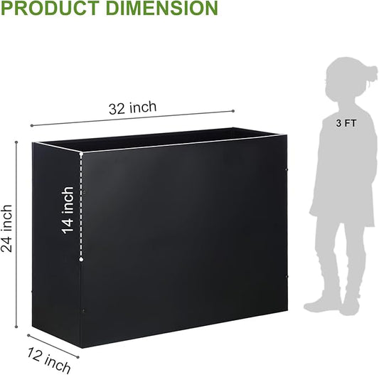 BAYN Metal Rectangular Planter Box Tall Planters for Outdoor Plants Modern Heavy Duty with Drainage Holes for Outside Indoor Patio Deck - Black, 32”x 12”x 24”
