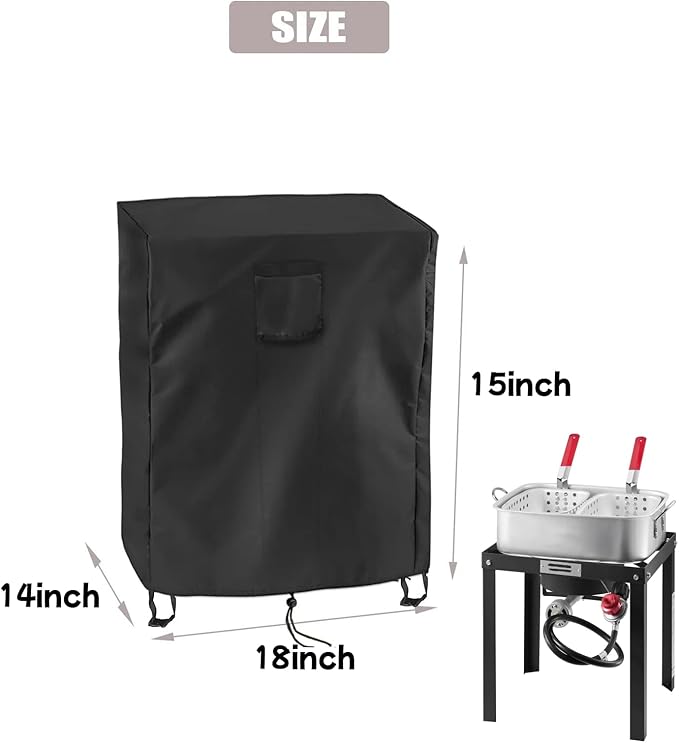 Propane Deep Fryer Cover for 18QT Fish Fry, Heavy Duty Waterproof Seafead Boil Pot Cover for Double Deep Fryer with 2 Baskets for Outdoor Cooking, 18"W x 14"D x 15"H