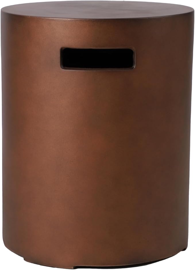 Propane Tank Cover Table, 20 LB Propane Tank Storage Box, Modern Outdoor Gas Tank Covers Hideaway Table for Propane Fire Pit and Gas, Round Tank Holder with Handles (Brown) 16 X 16 X 20inch
