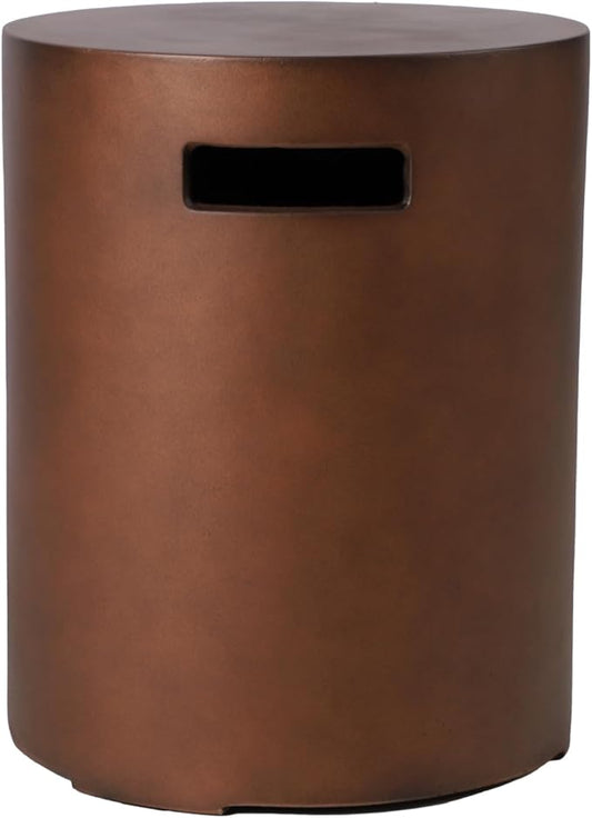 Propane Tank Cover Table, 20 LB Propane Tank Storage Box, Modern Outdoor Gas Tank Covers Hideaway Table for Propane Fire Pit and Gas, Round Tank Holder with Handles (Brown) 16 X 16 X 20inch