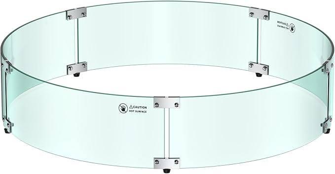 Skyflame Fire Pit Glass Wind Guard Round, 33 x 7 inches Tempered Glass Flame Shield, Fits 31” Round Fire Pit Burner Pans, Fire-Resistant Windscreen Set