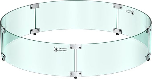 Skyflame Fire Pit Glass Wind Guard Round, 33 x 7 inches Tempered Glass Flame Shield, Fits 31” Round Fire Pit Burner Pans, Fire-Resistant Windscreen Set