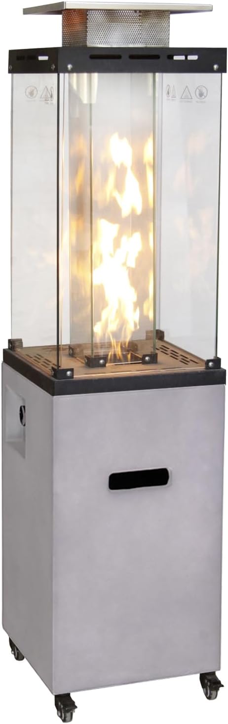 Afterglow Outdoor Patio Propane Fire Heater with Weather Cover Glass 41000 BTU Fireplace Patented & CSA Certificated, Cement Gray