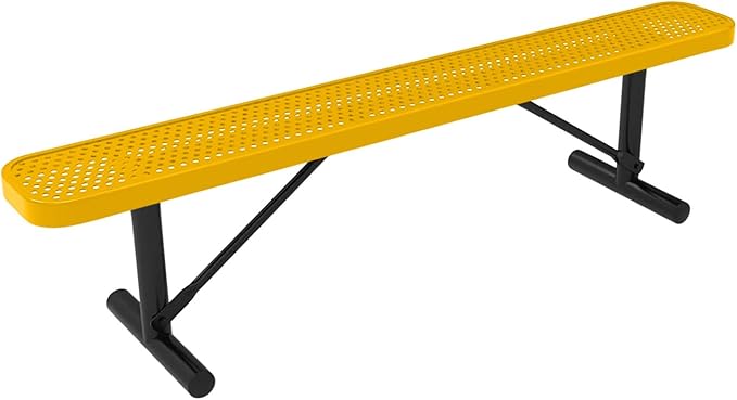 COATEDOUTDOORFURNITURE Heavy-Duty Portable Outdoor Bench Thermoplastic Coated, Punched Steel, Commercial-Grade Seating, Made in America (Portable Without Back, 6 Ft, Textured Yellow)