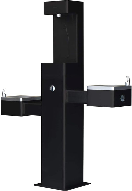 Global Industrial Outdoor Bottle Filling Station & Bi-Level Drinking Fountain, Black Powder Coat