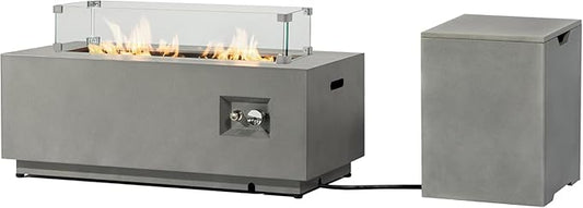 42" Outdoor Propane Fire Pit Table for Patio - 50,000 BTU Rectangular Gas Firepit Table, Grey Commercial-Grade Fireplace with Wind Guard,Grey.