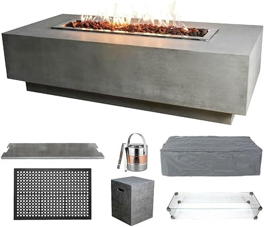 Elementi Rectangular Outdoor Propane Fire Pit Table, Propane Firepit Table for Outside Patio Includes Canvas Cover & Lava Rocks, Outdoor Fireplace for Backyard Fire Pits & Outdoor Fireplaces