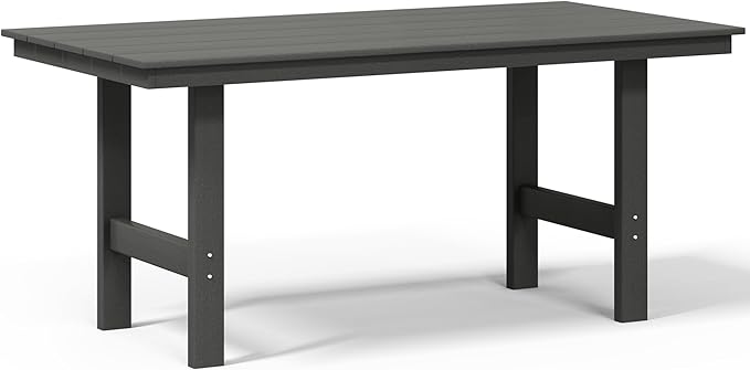 Costaelm Outdoor Patio Table, Outdoor Dining Table for 6, Weather Resistant Rectangle Patio Table with Umbrella Hole for Outside, Garden, Poolside, Porch, Gray