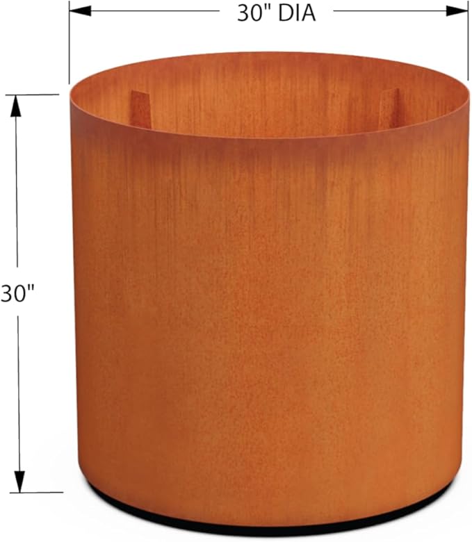 Plantercraft Large Round Corten Steel Planters for Outdoor Plants - 30x30 Inch Extra Large Outdoor Planter for Modern Patio, Deck, and Garden Landscapes
