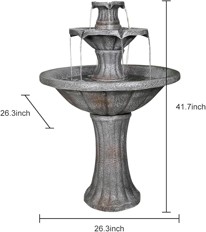 ourrco Marble Finish Concrete Outdoor Water Fountains 2-Tier Decor Dark Castle Designed 41.7" H Waterfall Fountains for Yard, Garden, Deck, Patio, Backyard, Porch, Lawn
