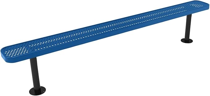 COATEDOUTDOORFURNITURE Heavy-Duty Outdoor Bench Thermoplastic Coated, Punched Steel, Commercial-Grade Seating, Made in America (Surface Without Back, 8 Ft, Textured Light Blue)