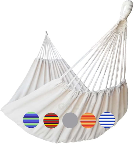 GOCAN Brazilian Double Hammock 2 Person 330X150cm Load 500Pound Cotton Hammock for Patio Porch Garden Backyard Lounging Outdoor and Indoor (Beige)