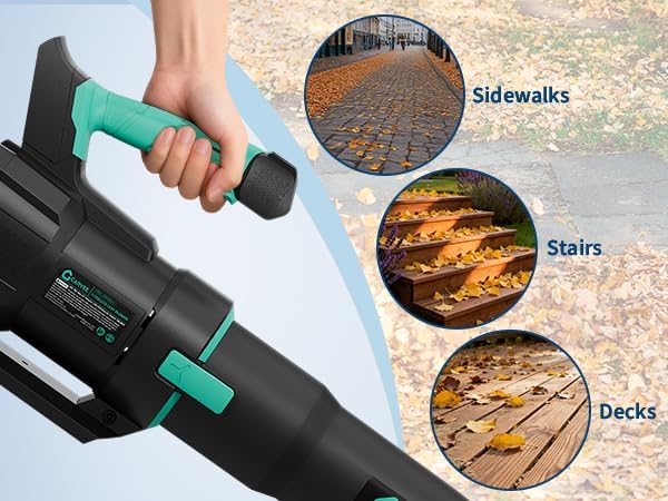 Leaf Blower Cordless - 20V Electric Leaf Blower 350CFM & 2 Speed Modes with Charger, 1 * 4.0Ah Lightweight Battery Powered, Leaf Blowers for Lawn Care, Blowing Leaves, Patio, Dust (Black & Turq 1)