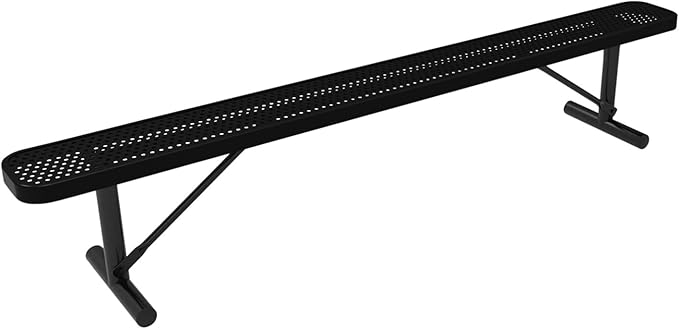 COATEDOUTDOORFURNITURE Heavy-Duty Portable Outdoor Bench Thermoplastic Coated, Punched Steel, Commercial-Grade Seating, Made in America (Portable Without Back, 8 Ft, Textured Black)