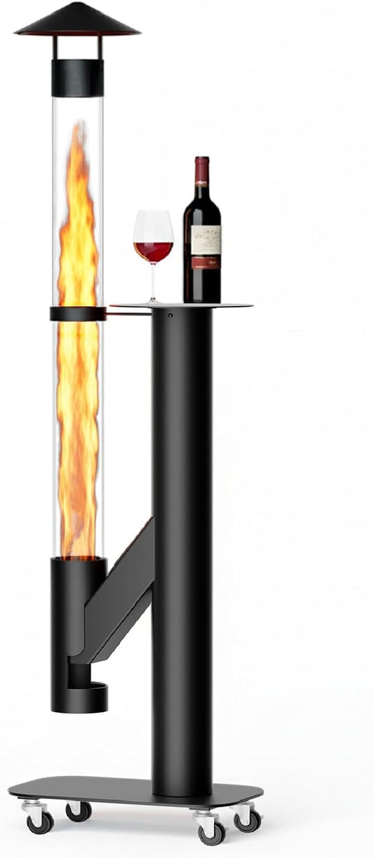 DoCred Patio Pellet Heater, 71.2" H Wood Pellet Heaters Including Thickened Base with Wheels, Smokeless Glass Fire Tube Heater Outdoor Metal Fire Pit for Patio, Backyard, Camping, Porch & Garden