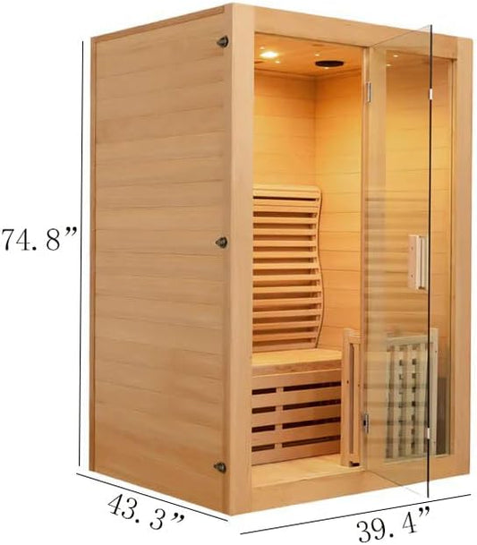 ZONEMEL Wooden Steam Sauna Room, 1 Person Canadian Hemlock Luxurious Indoor Sauna with 3.5 KW Harvia Stove Heater, WiFi Control, Volcanic Rock, Wooden Bucket, Scoop, Reading Light, Hourglass, 220V