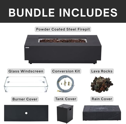 Westwood 50” Propane Fire Pit Smokeless Firepit Converts to Outdoor Gas Fire Pit for Outside Patio Firepit Table Includes Windscreen Rain & Tank Cover Lava Rocks Lid CSA Certified