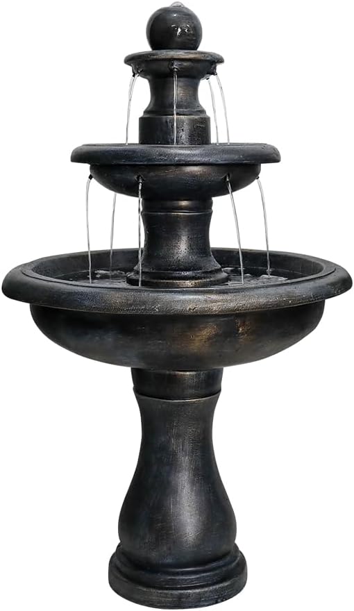 ourrco 45.2inches High Outdoor Water Fountain, Concrete Outdoor Waterfall Fountain with Pump for Yard Garden Patio Backyard Deck Relaxation Decor - Black