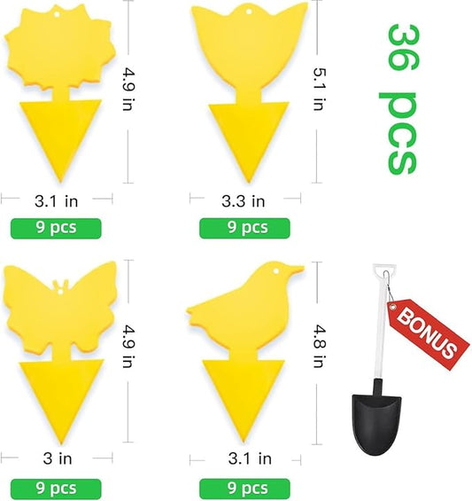 36 Pcs Classic Sticky Traps for Fungus Gnat (Plants), Fruit Fly, Whitefly, and Fly, Yellow Sticky Insect Catcher Traps for Indoor/Outdoor, Kitchen, and Plants, High-End Glue, Non-Toxic, 4 Shapes