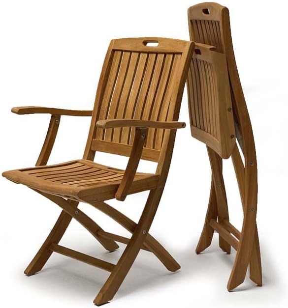 Indonesian Grade A Teak Outdoor Dining Set 7 Pieces. Patio Dining Set with One 59" Round Folding Round Table and 6 Folding Arm Chairs