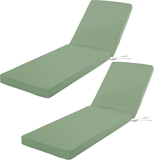 Outdoor Chaise Lounge Cushion Set of 2, Fadesafe Water-Repellent Lounge Deck Reclining Chair Cushions for Patio Furniture Lawn Pool Resort Hotel, 72x21x3 Inch, Sage Green