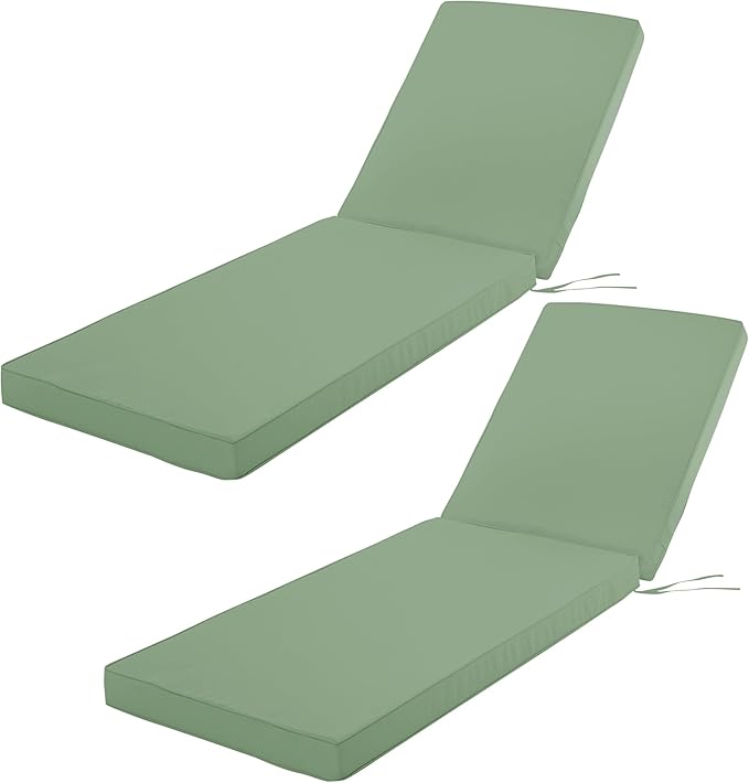 Outdoor Chaise Lounge Cushion Set of 2, Fadesafe Water-Repellent Lounge Deck Reclining Chair Cushions for Patio Furniture Lawn Pool Resort Hotel, 80x26x3 Inch, Sage Green
