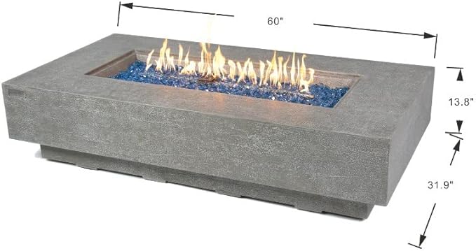 AMS Fireplace | Elementi Plus | Riviera | Rectangular Light Gray Concrete Natural Gas Fire Table Pit (Natural Gas)