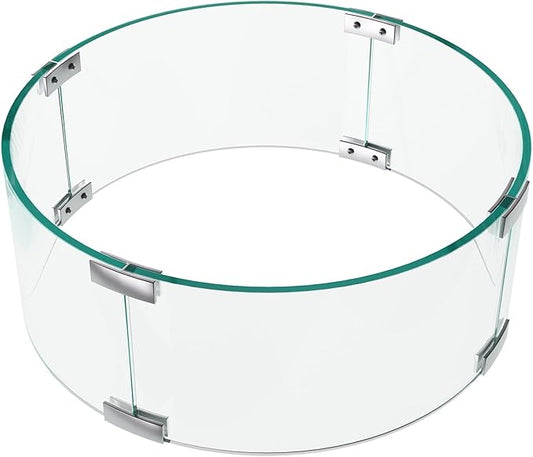 Fire Pit Glass Wind Guard Round 20x20 for Fire Pit Table, Thick Tempered Glass Shield with Hard Corner Bracket & Feet, Set with Assembly Instructions, Screwdriver, Easy to Install