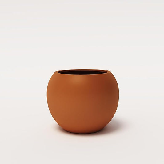 DTY Signature Mount Sherman Modern Indoor Outdoor Fiberstone Sphere Planter, Durable Round Garden Pot, Weather Resistant, Drainage Hole & Rubber Plug, Planter for Christmas Tree - Small, Terracotta