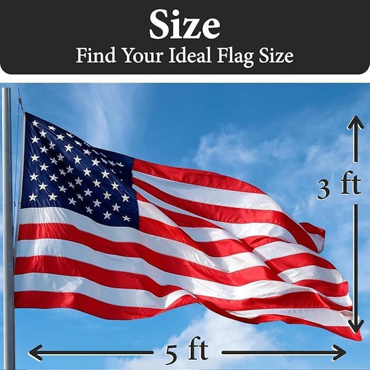210D Embrodary American Flag 3x5 FT Outdoor - USA Heavy duty Nylon US Flags with Embroidered Stars, Sewn Stripes and Brass Grommets