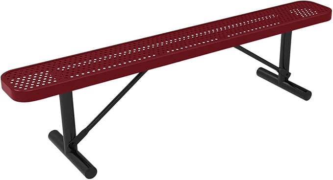 COATEDOUTDOORFURNITURE Heavy-Duty Portable Outdoor Bench Thermoplastic Coated, Punched Steel, Commercial-Grade Seating, Made in America (Portable Without Back, 6 Ft, Burgundy)