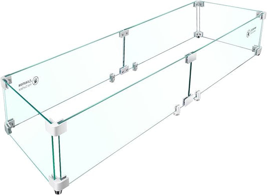 Fire Pit Wind Guard - 41.5" x 11.5" x 6" Rectangular for Outdoor Fire Pit Table, Thick & Durable Tempered Glass w/Hard Aluminum Corner Brackets, Quick Assembly