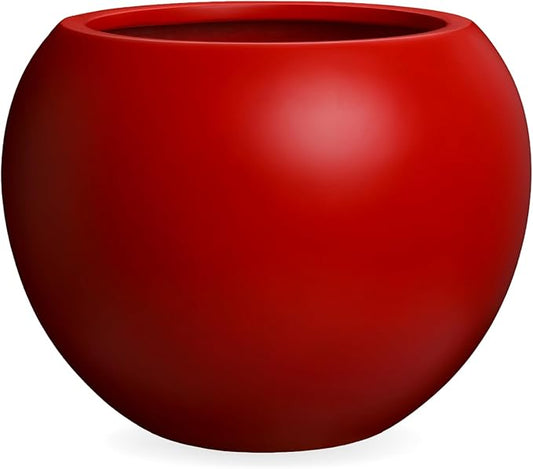 9.7" H x 12" D Globo Fiberstone Round Planter - Christmas Tree Planter, Smooth Finish, Weather Resistant for Indoor & Outdoor Use, Included 2 Extra Coco Mats (Red, 7.8" Pot Opening)