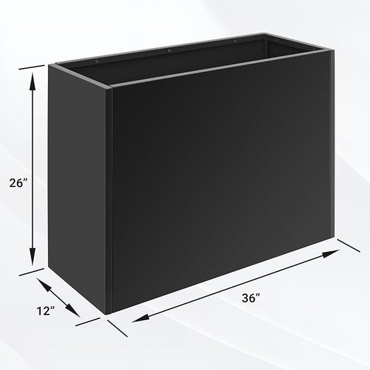 Metal Planter Box 36” x 12” x 26”, Heavy Duty Tall Black Planter with Removable Insert Shelf for Porch, Garden, Patio, Yard