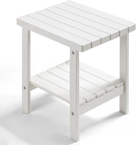 PASAMIC 2-Tier Adirondack Square Outdoor Side Table, HDPE Small Outdoor Table, Patio End Table for Patio, Pool, Backyard, Weather-Resistant (White)