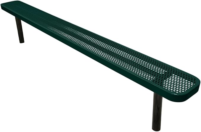 COATEDOUTDOORFURNITURE Coated Outdoor Furniture Heavy-Duty Outdoor Bench Thermoplastic Coated, Punched Steel, Commercial-Grade Seating, Made in America (Inground Without Back, 8 Ft, Dark Green)
