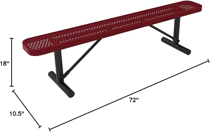 COATEDOUTDOORFURNITURE Heavy-Duty Portable Outdoor Bench Thermoplastic Coated, Punched Steel, Commercial-Grade Seating, Made in America (Portable Without Back, 6 Ft, Burgundy)