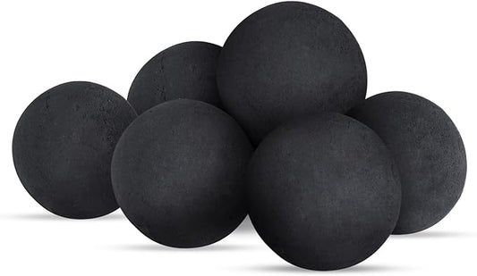 Ceramic Fire Balls for Fire Pit, Set of 6 Round Fire Stones Reusable Fireplace Balls for Gas Fireplace or Indoor and Outdoor Fire Pits Accessory,Decorative Balls 5 Inch fire Pit Balls,Black