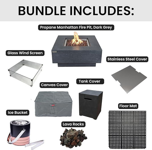 Elementi Square Outdoor Propane Fire Pit Table, Propane Firepit Table for Outside Patio Includes Canvas Cover & Lava Rocks, Outdoor Fireplace for Backyard Fire Pits & Outdoor Fireplaces