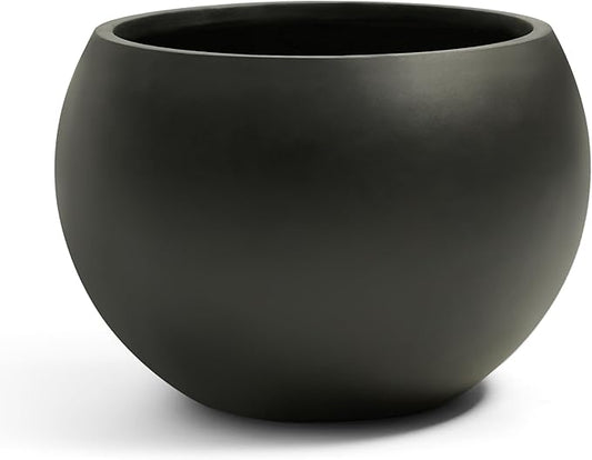 Fiberstone Sphere Planter, Black 19.3" Dia Large Flower Pot with Drainage Hole and Silicone Plug, Round Plant Container for Indoor or Outdoor, 15" Opening-13 H Large