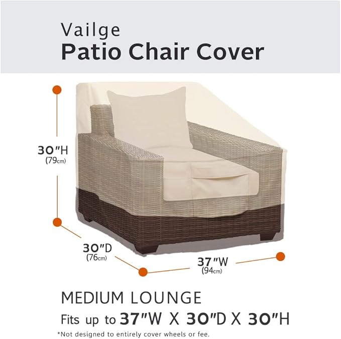 Vailge Patio Chair Covers, Lounge Deep Seat Cover, Heavy Duty and Waterproof Outdoor Lawn Patio Furniture Covers (1 pack-Medium Beige & Brown)