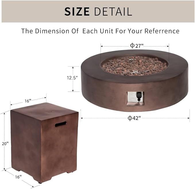 HOMPUS 2 Pcs Propane 42-inch Round Bronze Concrete Fire Table with Tank Cover, Lava Rocks and Rain Cover, 50,000 BTU Patio Fire Pit Table Set for Outdoor