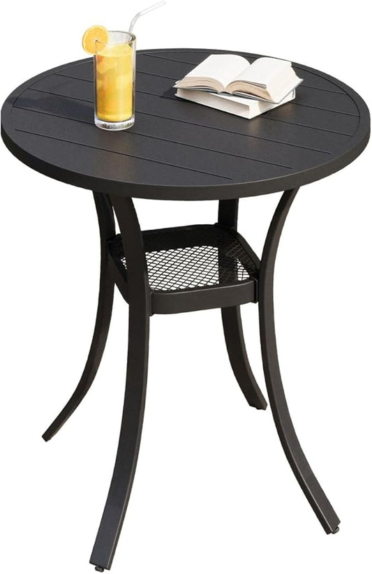 DIFY 27.6" Round Patio Dining Table, Outdoor Bistro Table with Rust Resistant Metal Frame, Ideal for Lawn, Backyard and Deck, Black