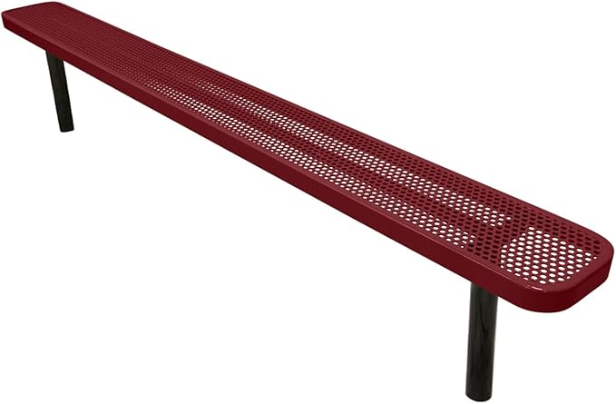 COATEDOUTDOORFURNITURE Coated Outdoor Furniture Heavy-Duty Outdoor Bench Thermoplastic Coated, Punched Steel, Commercial-Grade Seating, Made in America (Inground Without Back, 8 Ft, Burgundy)