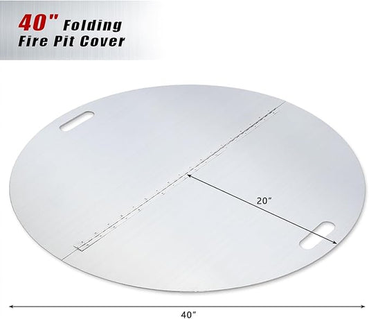 40 Inch Round Fire Pit Lid, Stainless Steel Fire Pit Cover Round, Firepit Heat Deflector & Snuffer, Heavy-Duty 3mm Thickness Steel Fire Pit Cover for Patio Firepits