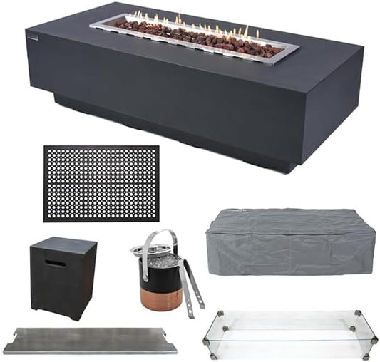 Elementi Rectangular Propane Fire Pit Table, Includes Canvas Cover & Lava Rocks, Outdoor Fireplace for Backyard Fire Pits