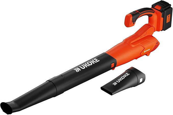 Ukoke Powerful 40V Brushless Cordless Blower (130 MPH / 550 CFM),for Blowing Snow Debris, Leaves, and Dust 2.0Ah Battery and Charger Included, Orange